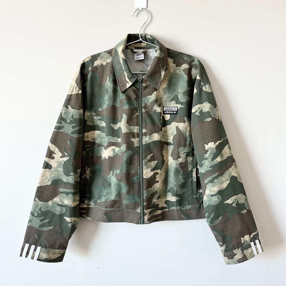 Adidas Vocal Cropped Military Jacket in Camo Green | EUC
